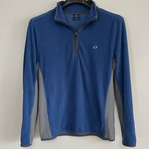 🐳 Vineyard Vines Waffle Grid Fleece Quarter Zip Pullover Men’s Medium Blue
